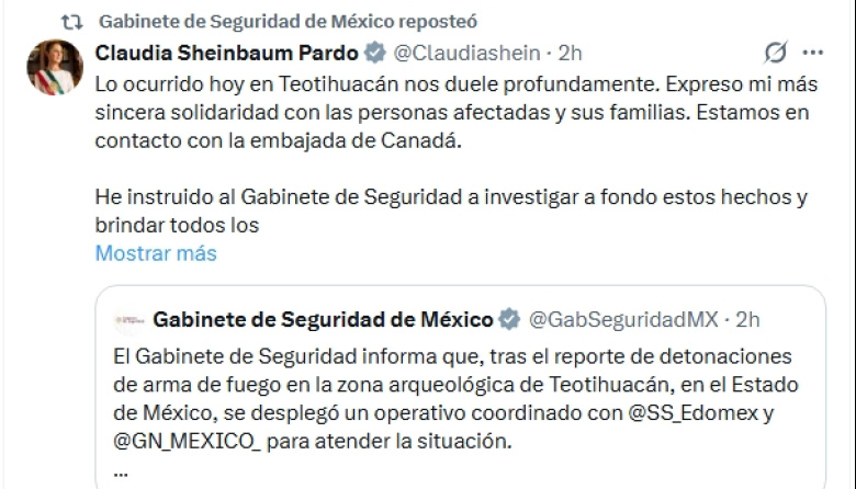 Gobierno federal atiende hechos ocurridos en Teotihuacán