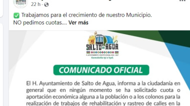 Salto de Agua desmiente  cobros irregulares