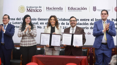 Firman convenio IPN y Lotería Nacional; develan billete conmemorativo por 25 años del Archivo Histórico del IPN